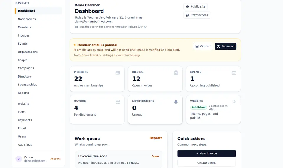 ChamberHive interface