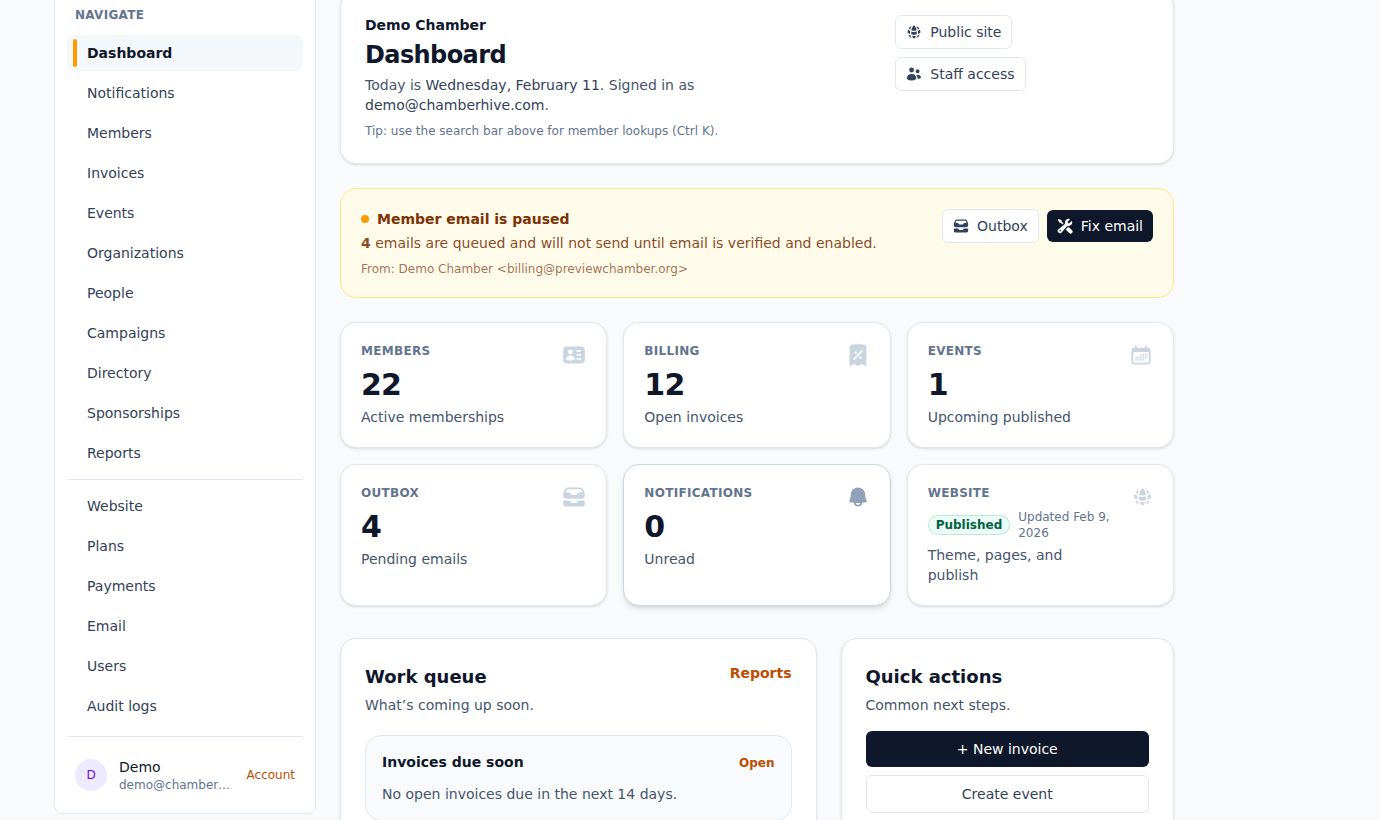 ChamberHive interface
