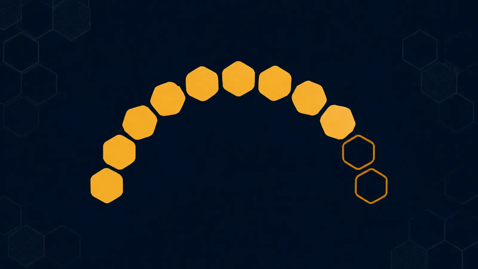 An illustration of an arc-shaped gauge built from hexagonal segments, most filled and a few left hollow.