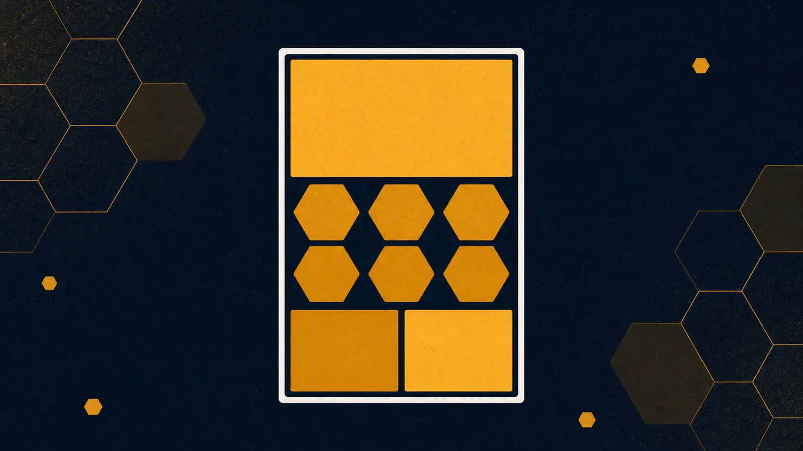 An illustration of a vertical page layout composed of hexagonal blocks of varying sizes.