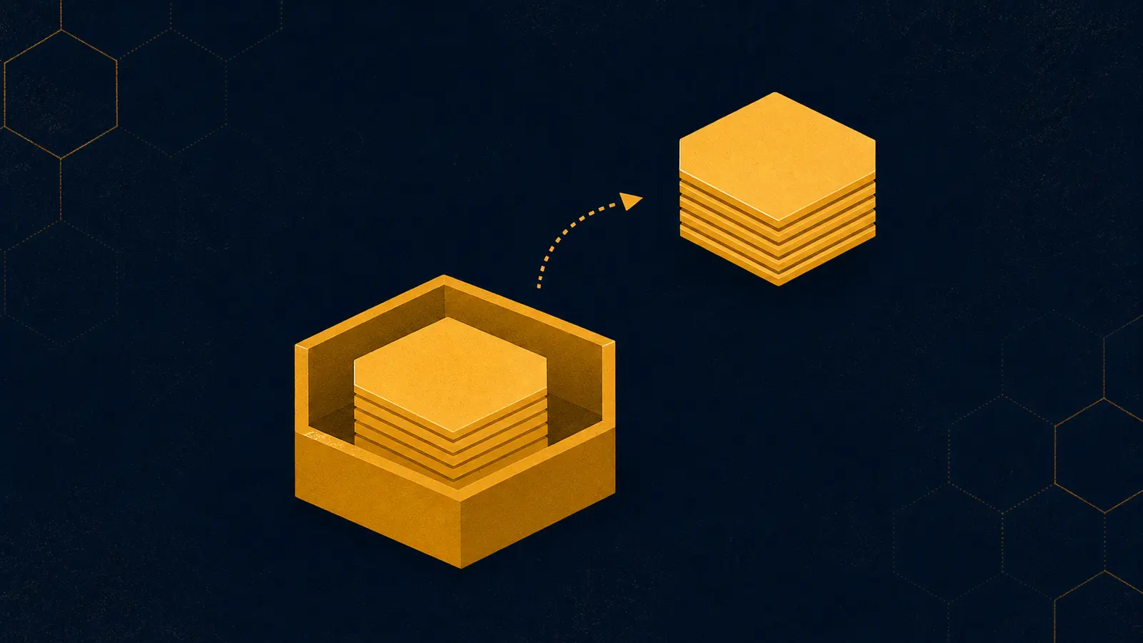 An illustration of a hexagonal container with a duplicate set of tiles being lifted out and placed safely beside it.