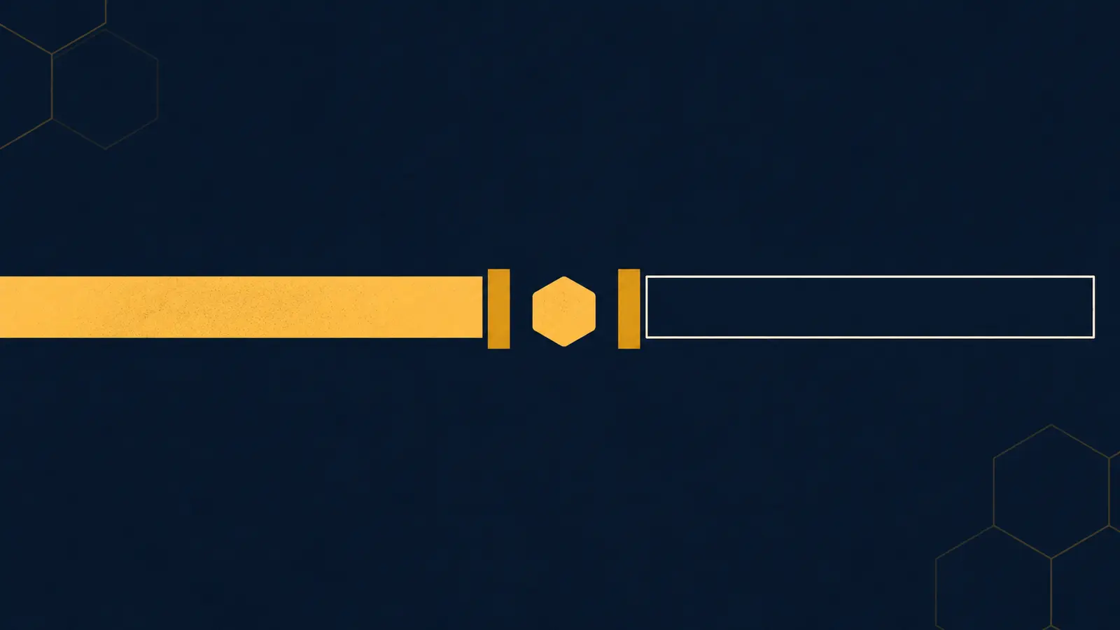 An illustration of a long gold bar, then a hexagonal token held between two amber posts, then an empty outlined bar.