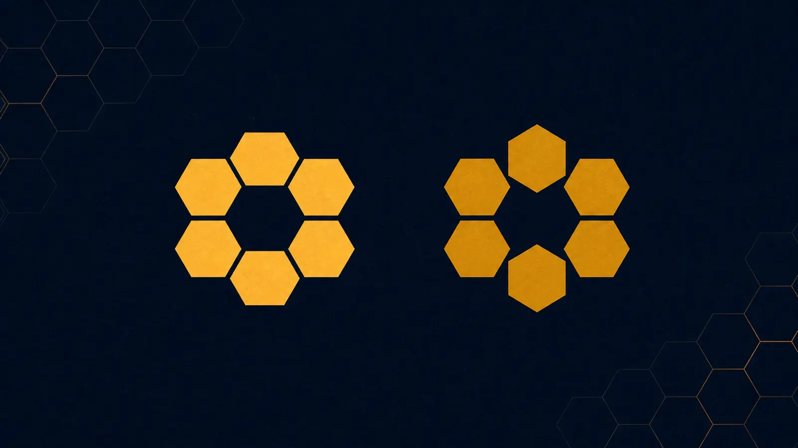 An illustration of two separate hexagonal rings side by side, each at a different rotational position.