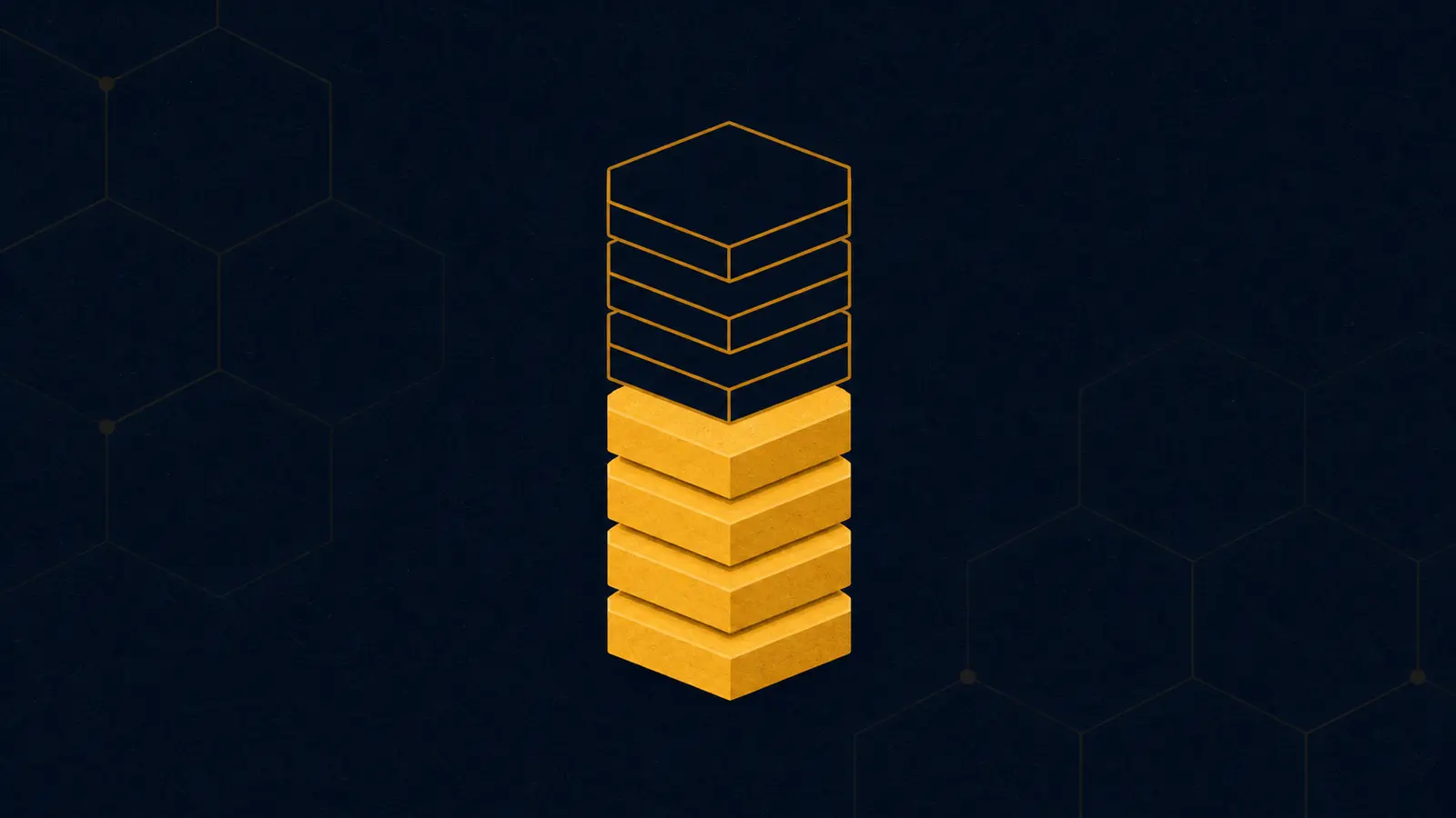 An illustration of a vertical stack of hexagonal tokens, with some tokens shown as solid and others as outlines.