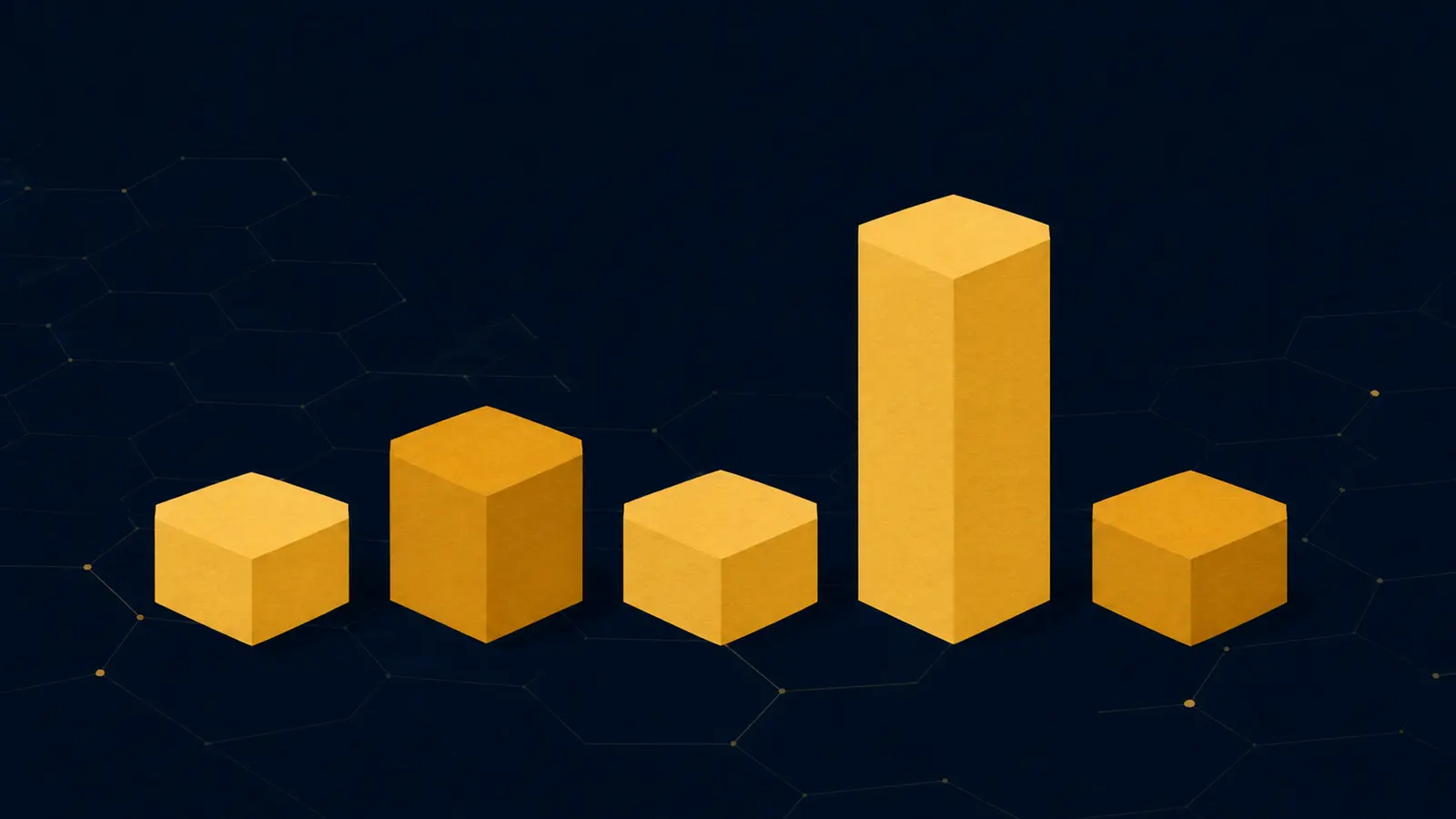 An illustration of stacked hexagonal tiles of varying heights forming a bar-chart-like arrangement.